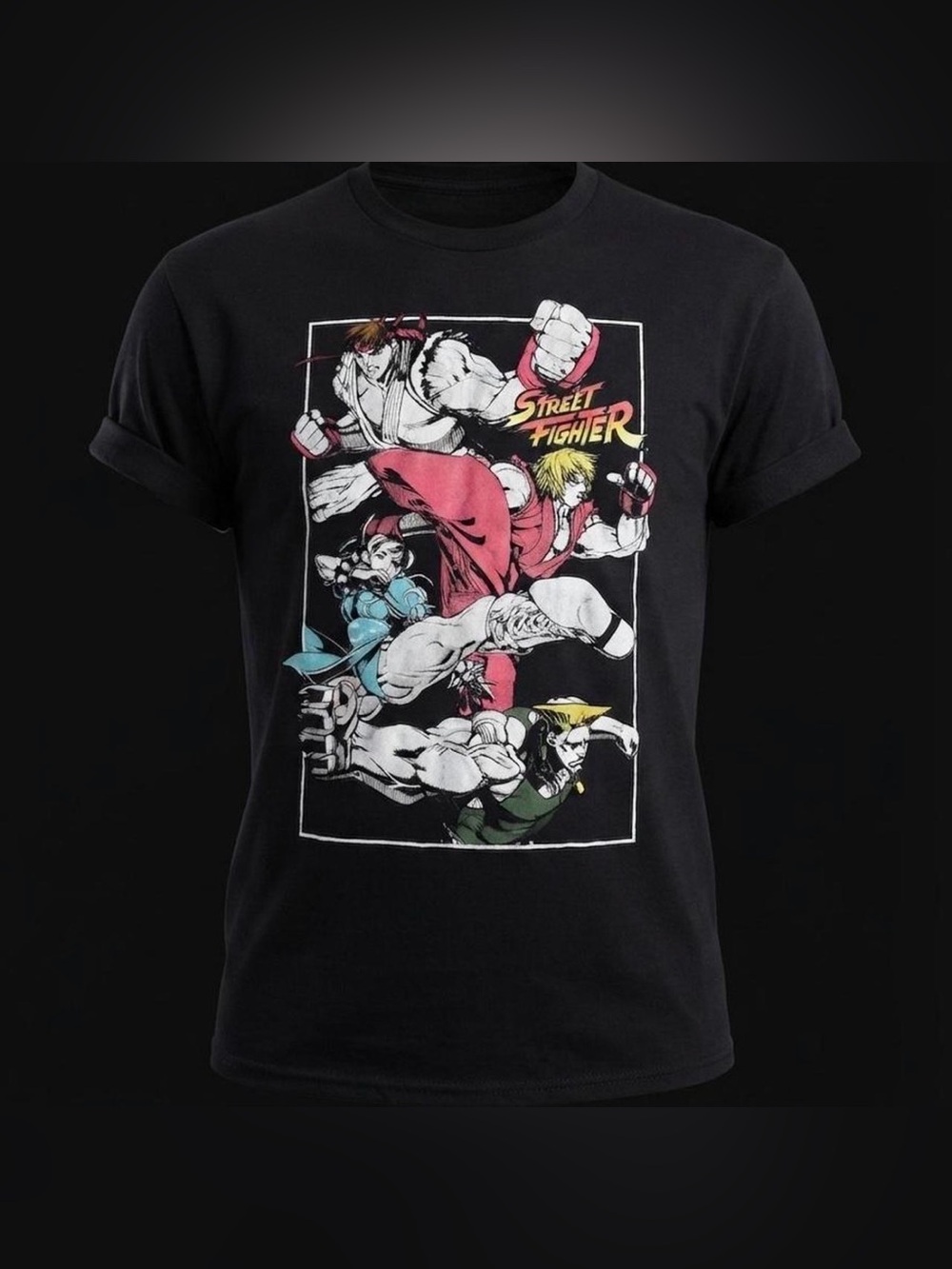 Vintage Style Street Fighter Graphic T-Shirt Black Men's Medium